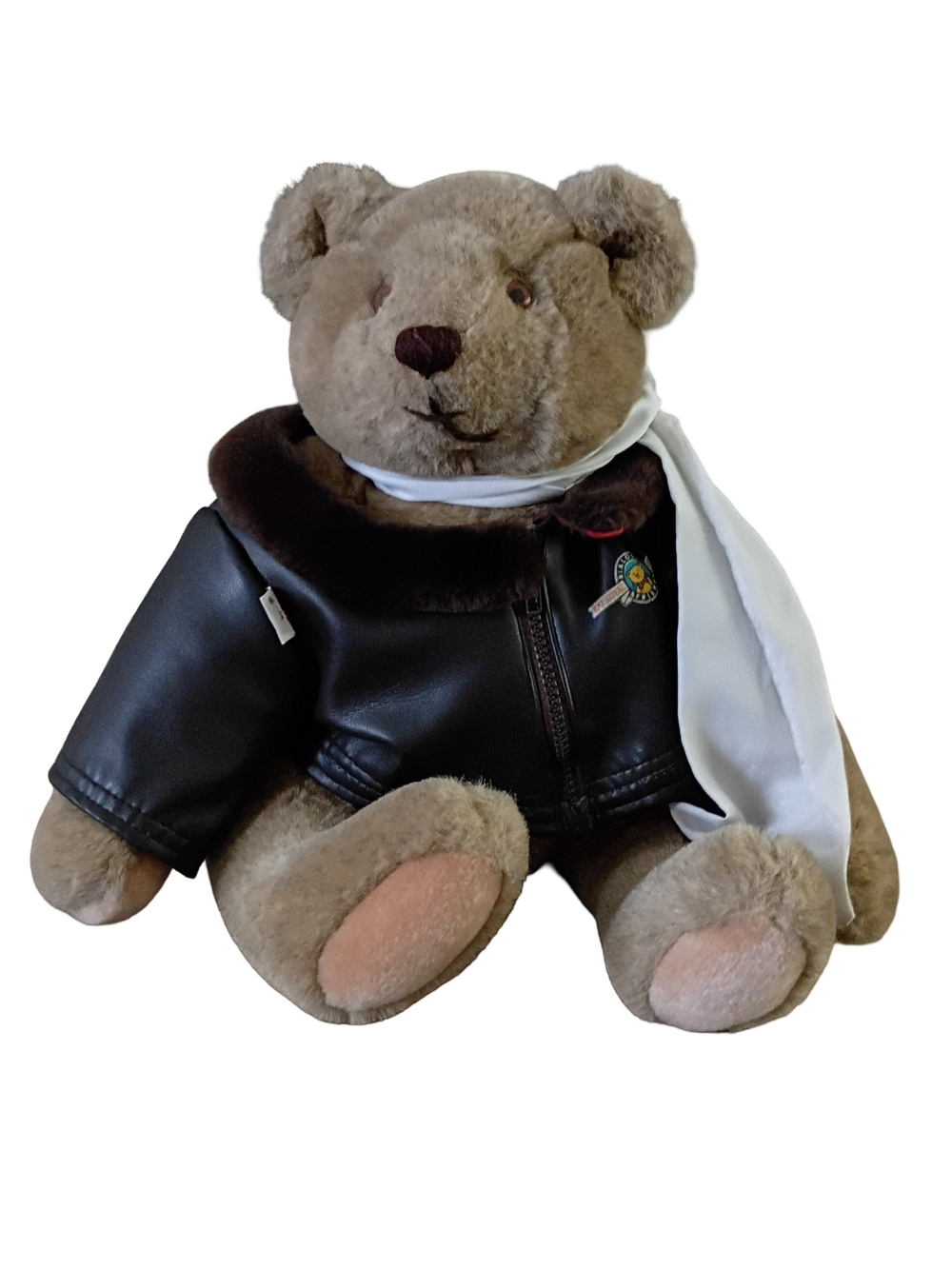 Gund Vintage 1982 Plush Pilot Bear in Brown with White Scarf